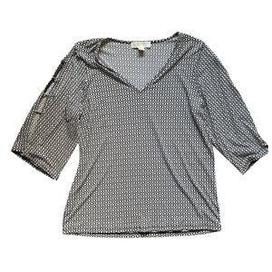 Michael Michael Kors Black White Geometric Print V-Neck Blouse Size M